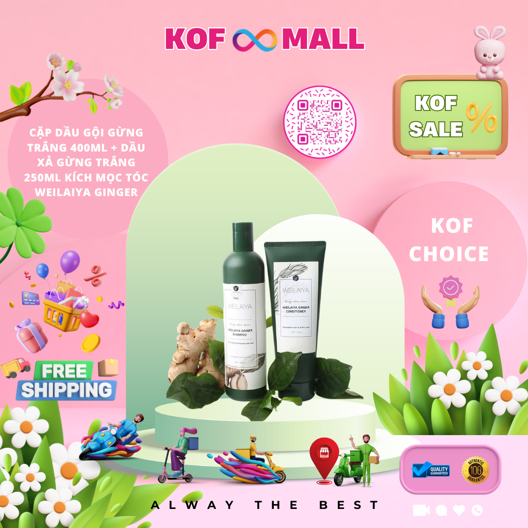 Cặp dầu gội gừng trắng 400ml + dầu xả gừng trắng 250ml kích mọc tóc Weilaiya Ginger