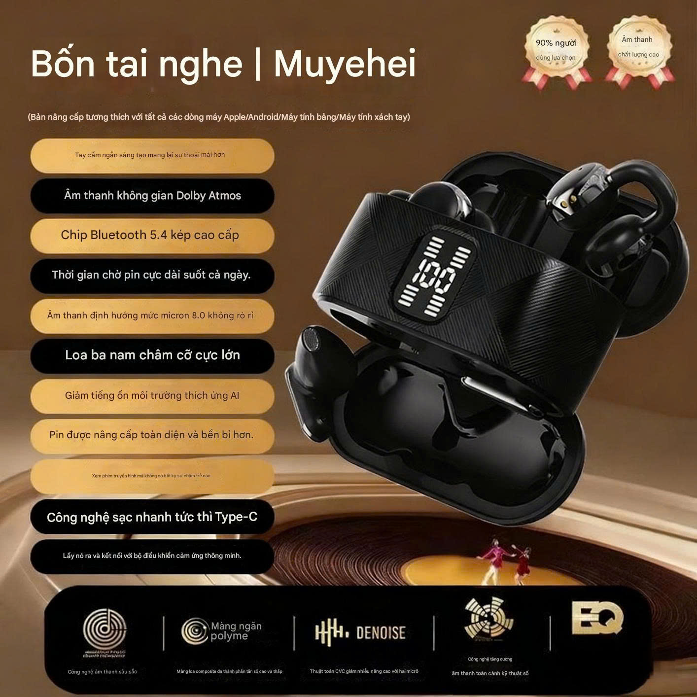 T-ECO SHOP | Tai Nghe Bluetooth 4 Tai – Màn LED, Chống Ồn AI, Âm Thanh Stereo, Pin Lâu_thumbnail_0