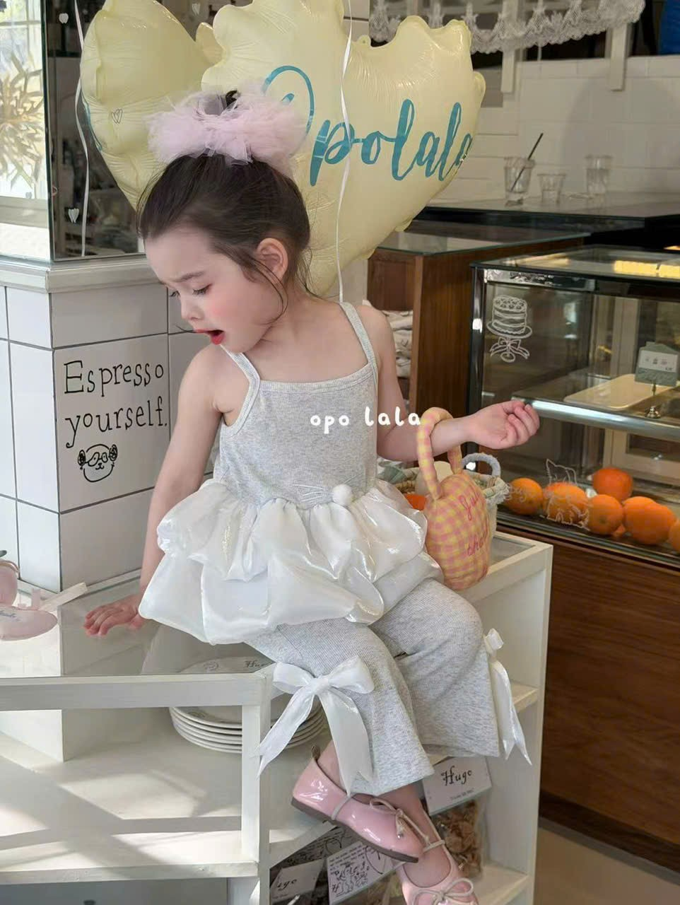 C213 - Set thun peplum bèo trắng nơ 2 chi tiết hãng OPL (Sz90-130)