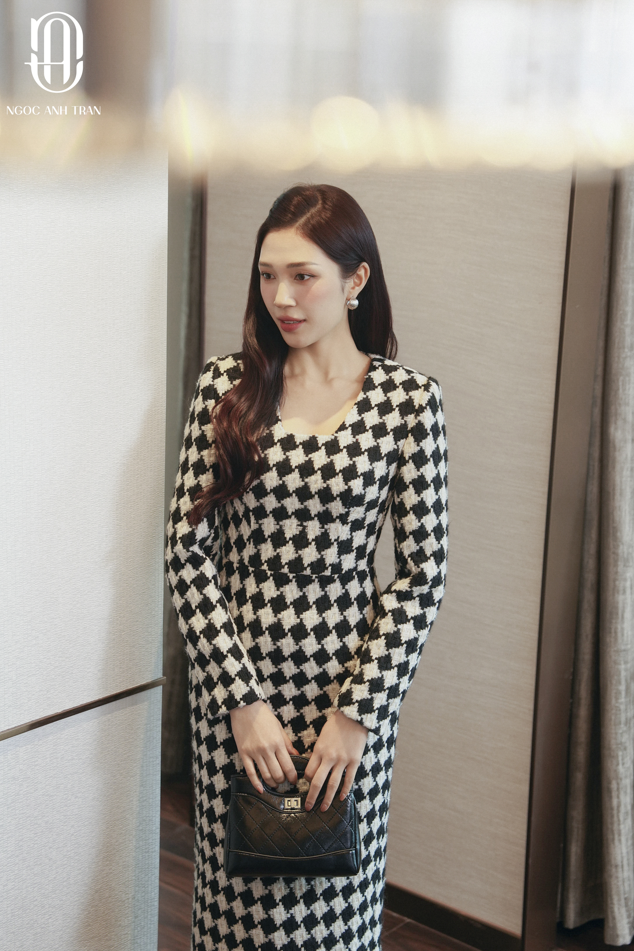 D160 - Đầm bút chì hoạ tiết hình thoi đan chéo_thumbnail_2