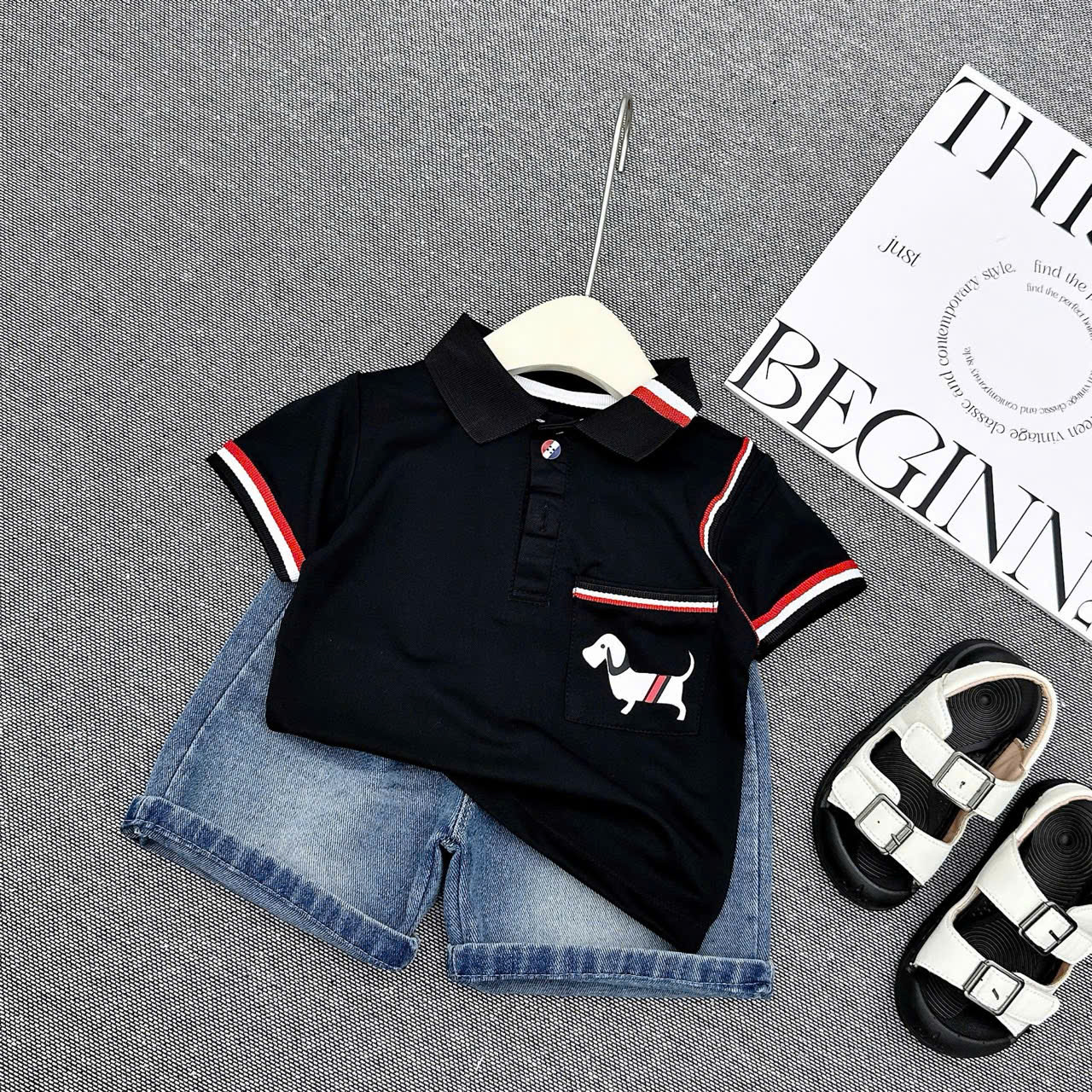 R91 BỘ POLO QUẦN BÒ PHỐI TAY CHÓ 2 SỌC- A116.821