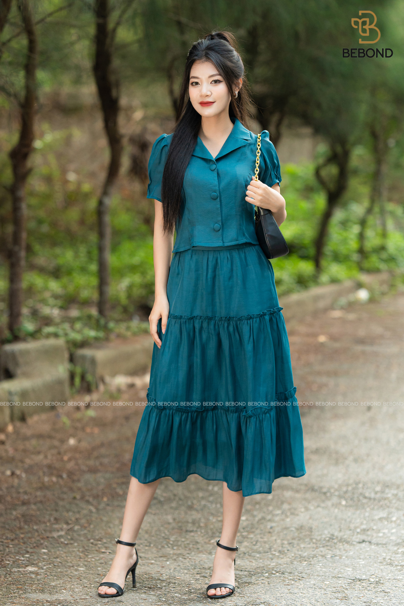 SET BỘ ÁO KÝ GIẢ CHÂN VÁY XÒE MÀU XANH LADONNA_thumbnail_4