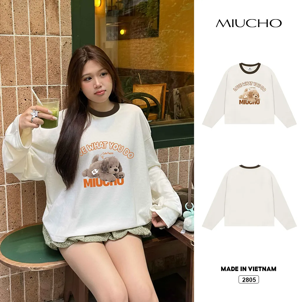 Áo thun boxy tay dài Miucho chất vải thoáng mát mềm mại chuẩn form phối cổ mix màu 2805