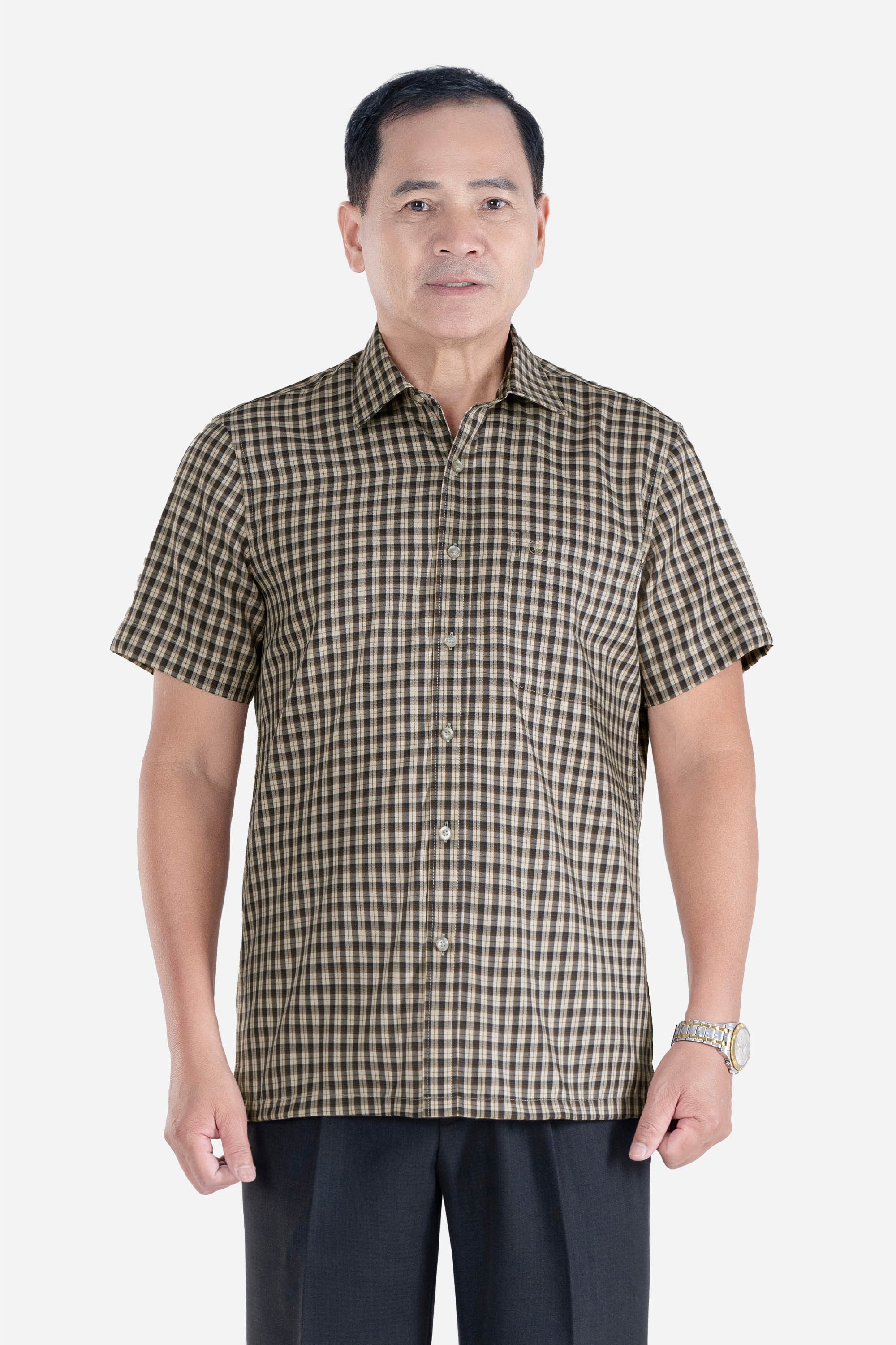 Sơ Mi Caro Cộc Tay Nam Trung Niên ANCHI Chất Liệu Sợi Tre Cao Cấp D26