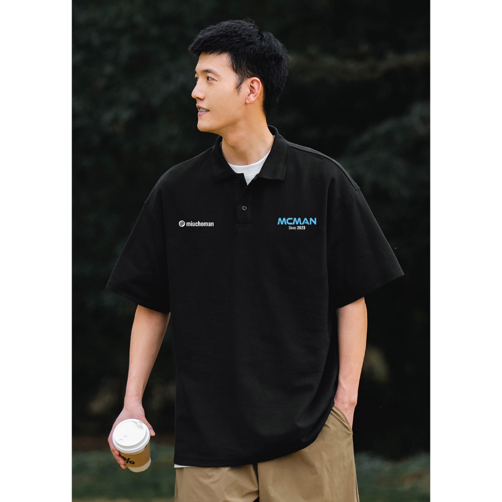 Áo polo nam form rộng PLD391 Miucho Man cotton cổ trụ in typography_thumbnail_2