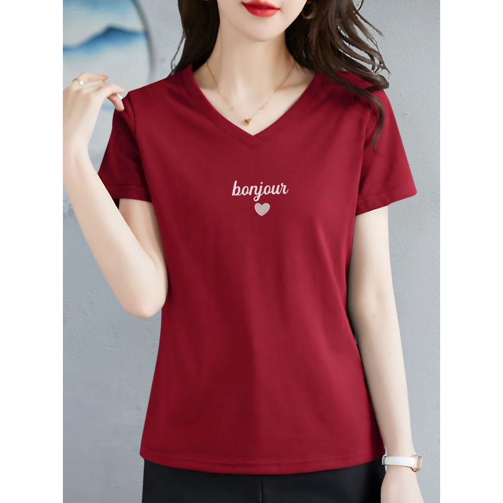 [Form Vừa] Áo phông nữ cổ tim form vừa - Áo thun LOZA cổ - G0166