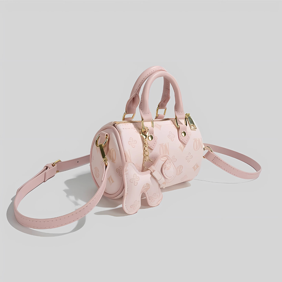 UHE Candy Bloom 2507 – da cao cấp in họa tiết nổi, thiết kế mini bowling dễ thương, 2 màu hồng & nâu