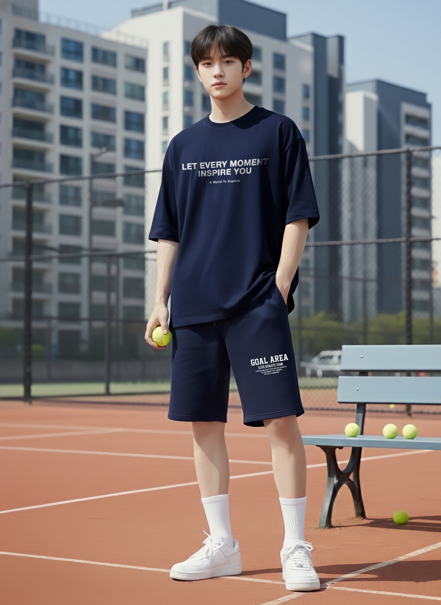 Áp phông bé trai dáng rộng màu navy in hình