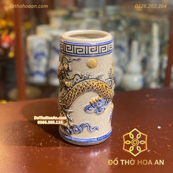 Ống Hương Men Rạn Đắp Nổi2