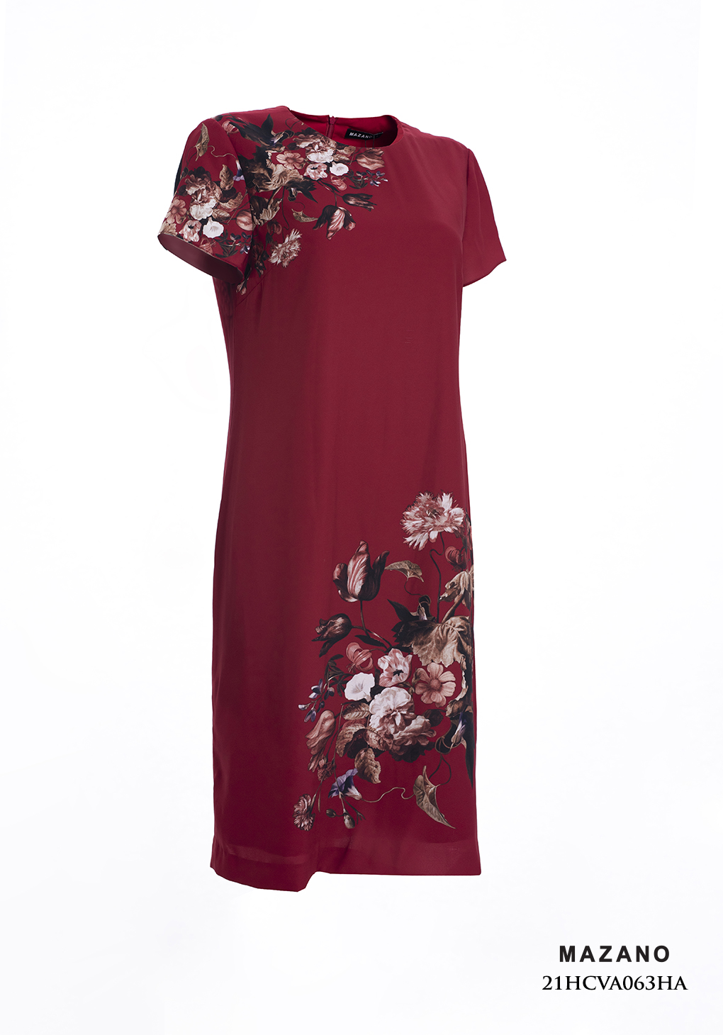 Váy suông đỏ họa tiết hoa