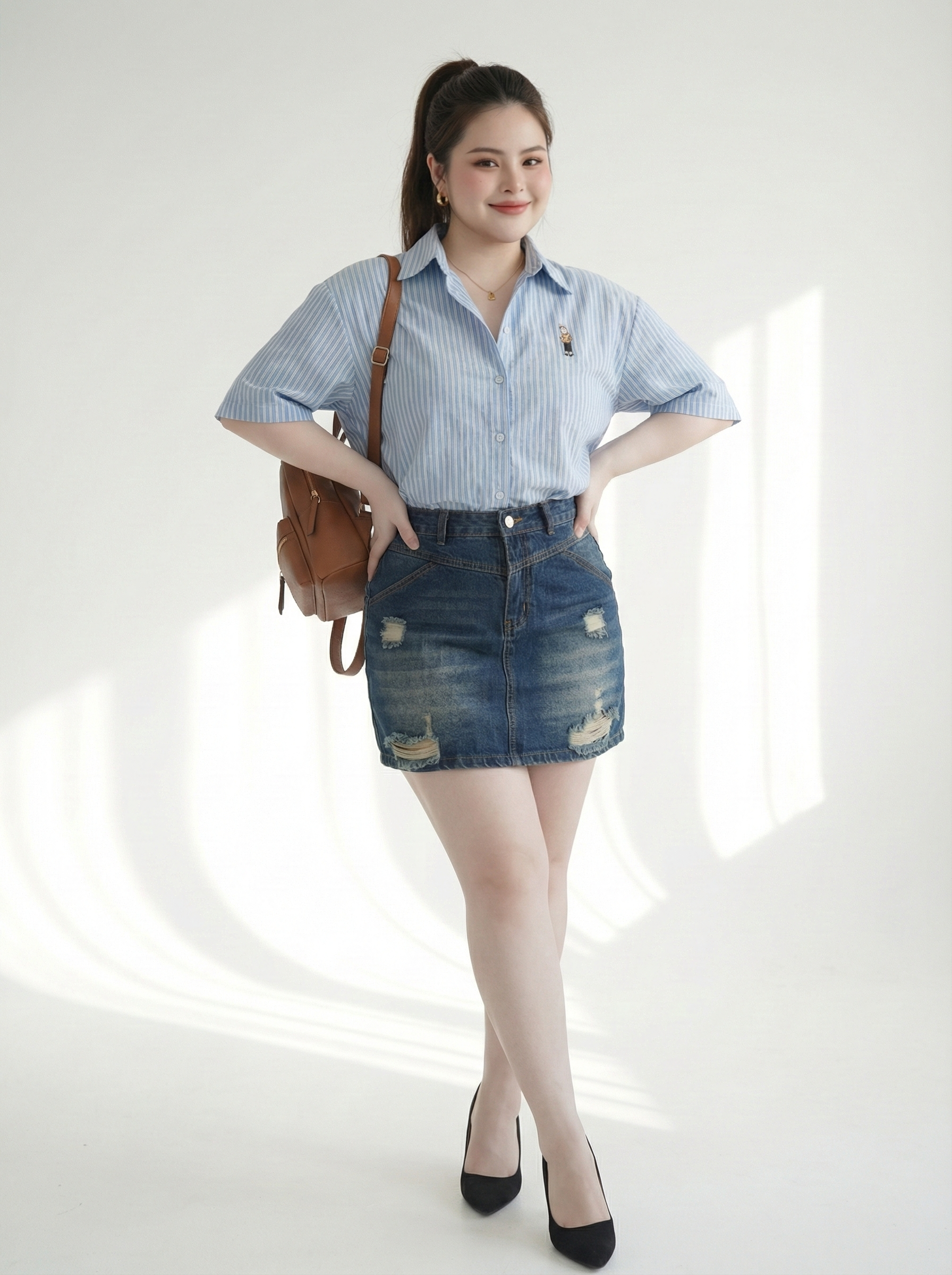 BIGSIZE - Quần váy jean rách kiểu T-QVJ2103 dành cho nàng béo