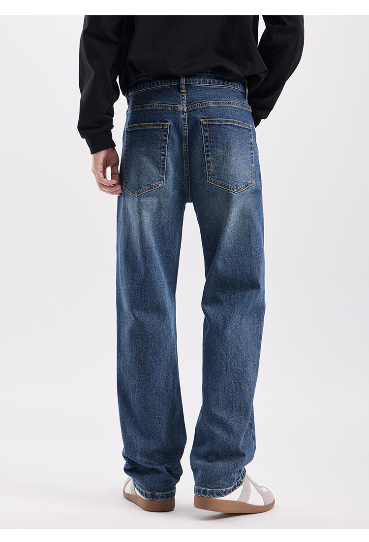 Quần jean xanh cổ điển của Mỹ nam mùa thu đông mới hợp thời trang quần ống rộng dáng ôm vừa vặn giặt hơi loe quần dài_thumbnail_5