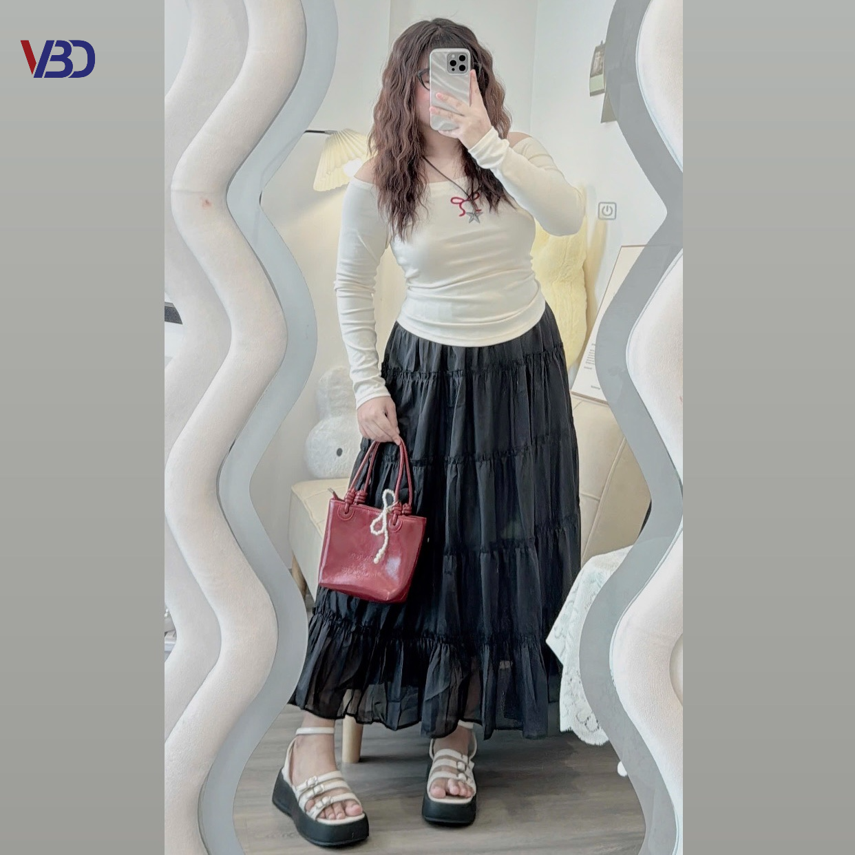 Chân váy dáng dài tầng tơ ánh kim CV321 dành cho nàng béo mập từ 55-90kg_thumbnail_4