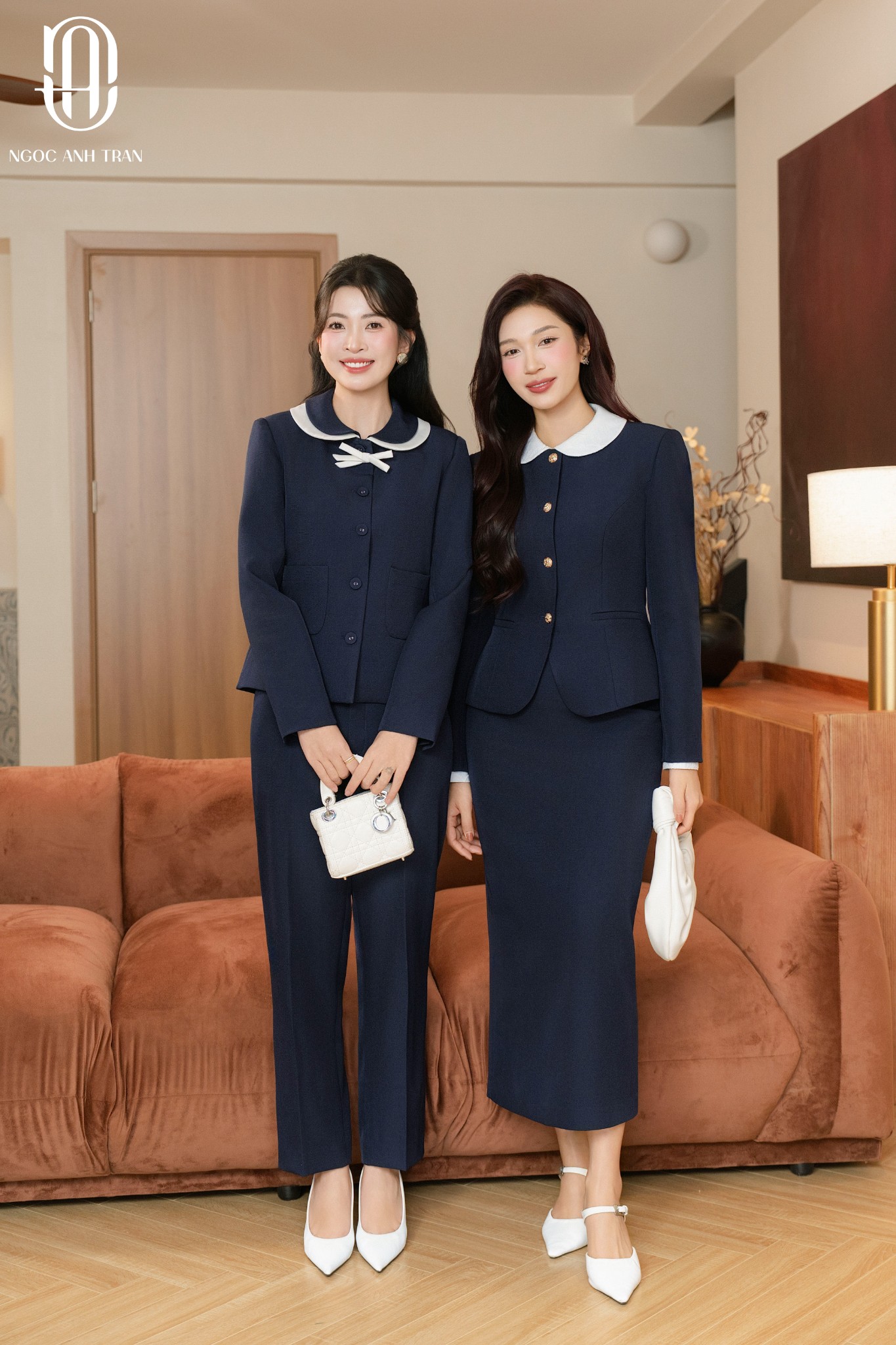 A257 - Set áo kiểu xanh than cổ sen trắng phối quần baggy navy_thumbnail_2