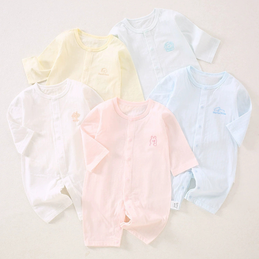 Áo liền thân sơ sinh DÀI TAY Cotton gân mỏng mùa hè cho bé – Vải kháng khuẩn 5A – Quần áo bodysuit bé trai bé gái từ 0–12 tháng
