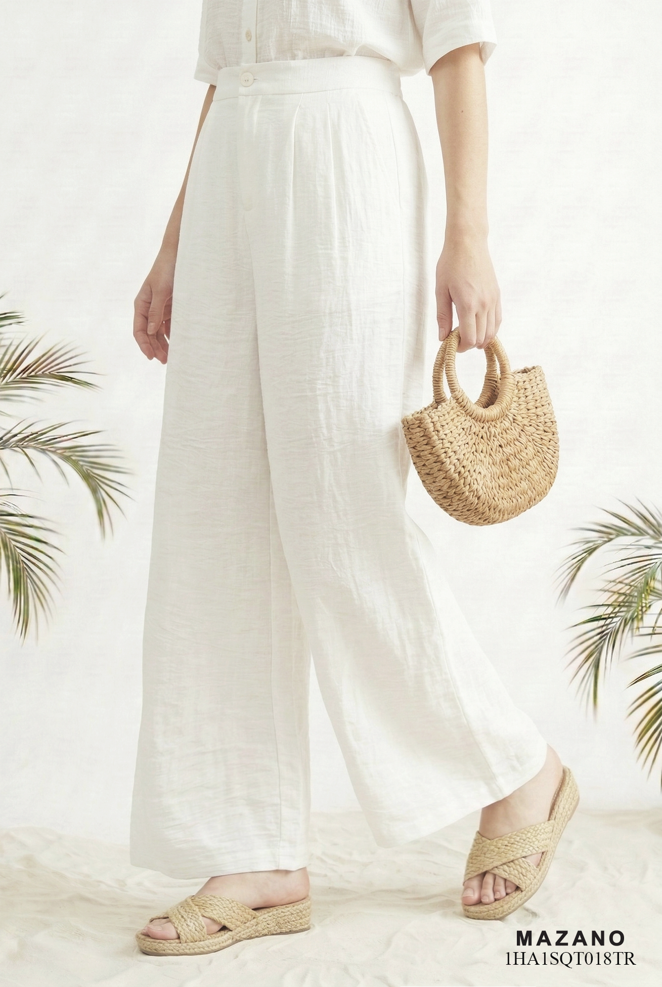 Quần vải pha linen trắng dáng suông rộng thiết kế MAZANO_thumbnail_3