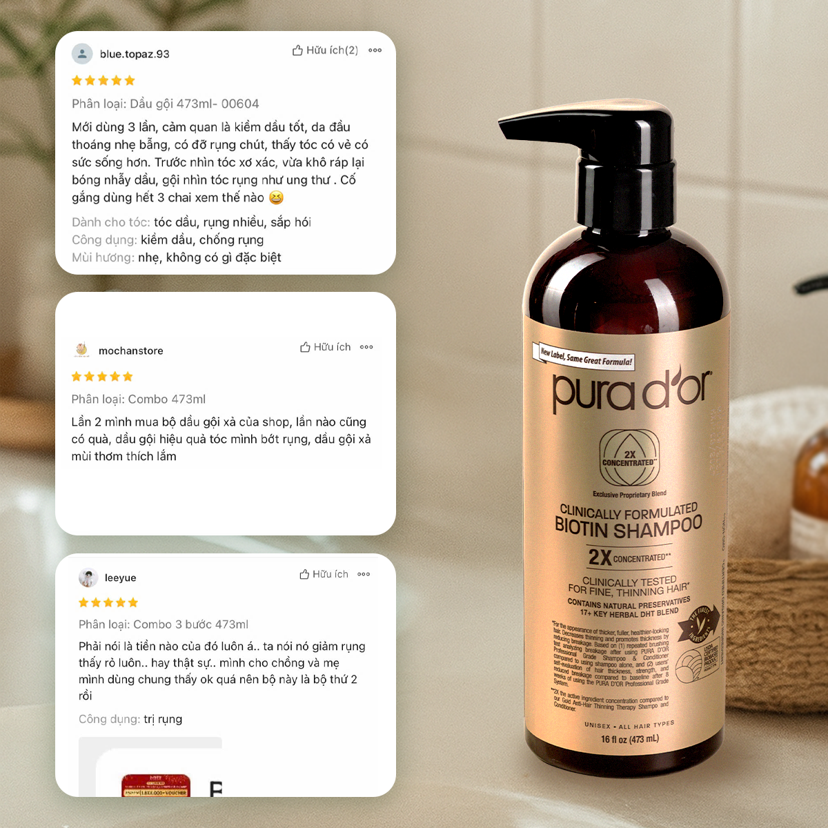 Combo Gội - Xả Pura D'or Biotin X2 Concentrated Giúp Tóc Dày, Khỏe Mạnh và Sáng Bóng Hơn 473ml_thumbnail_1