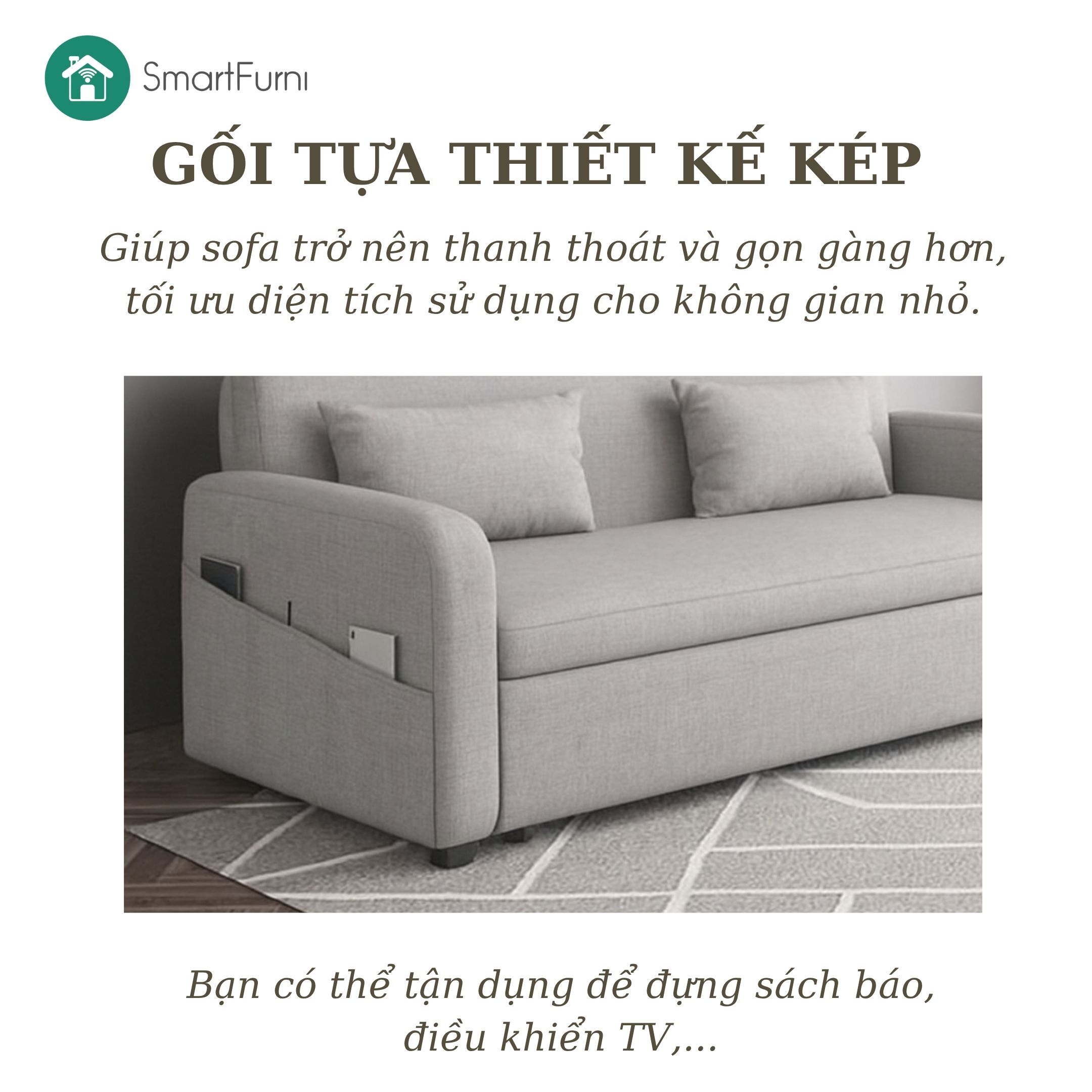 Sofa giường thông minh SmartFurni SMF17A - Bọc vải Lanh Canvas, gối kép _thumbnail_4
