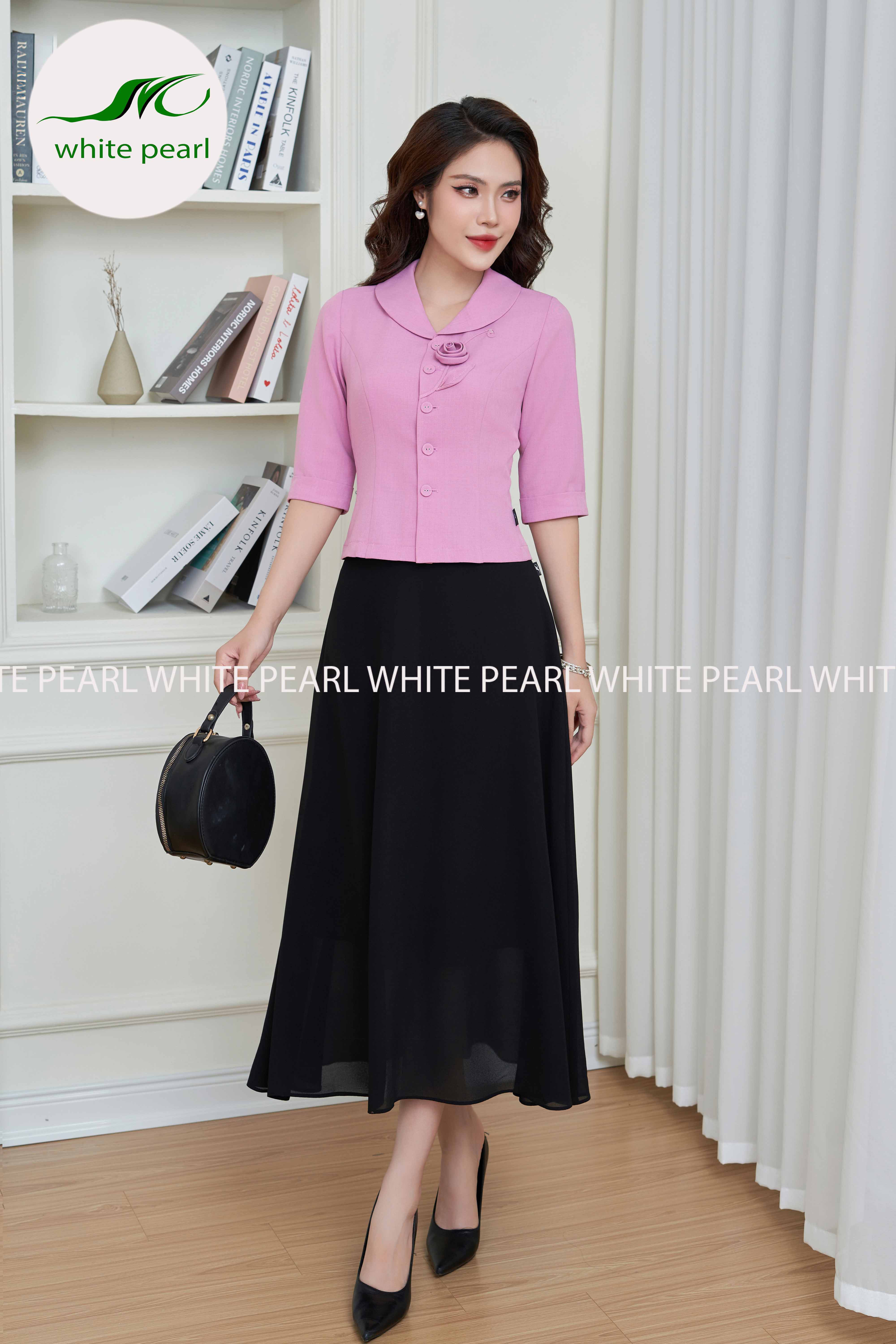 Áo ký giả Màu hồng  cổ sam hoa pha lê_thumbnail_0