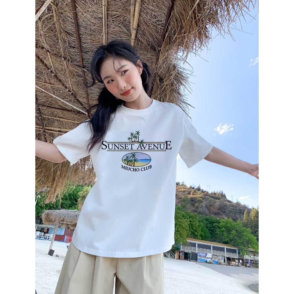 Áo thun form rộng unisex đi biển mùa hè xinh xắn ATD1035 Miucho tay lỡ cổ tròn in mix_thumbnail_2