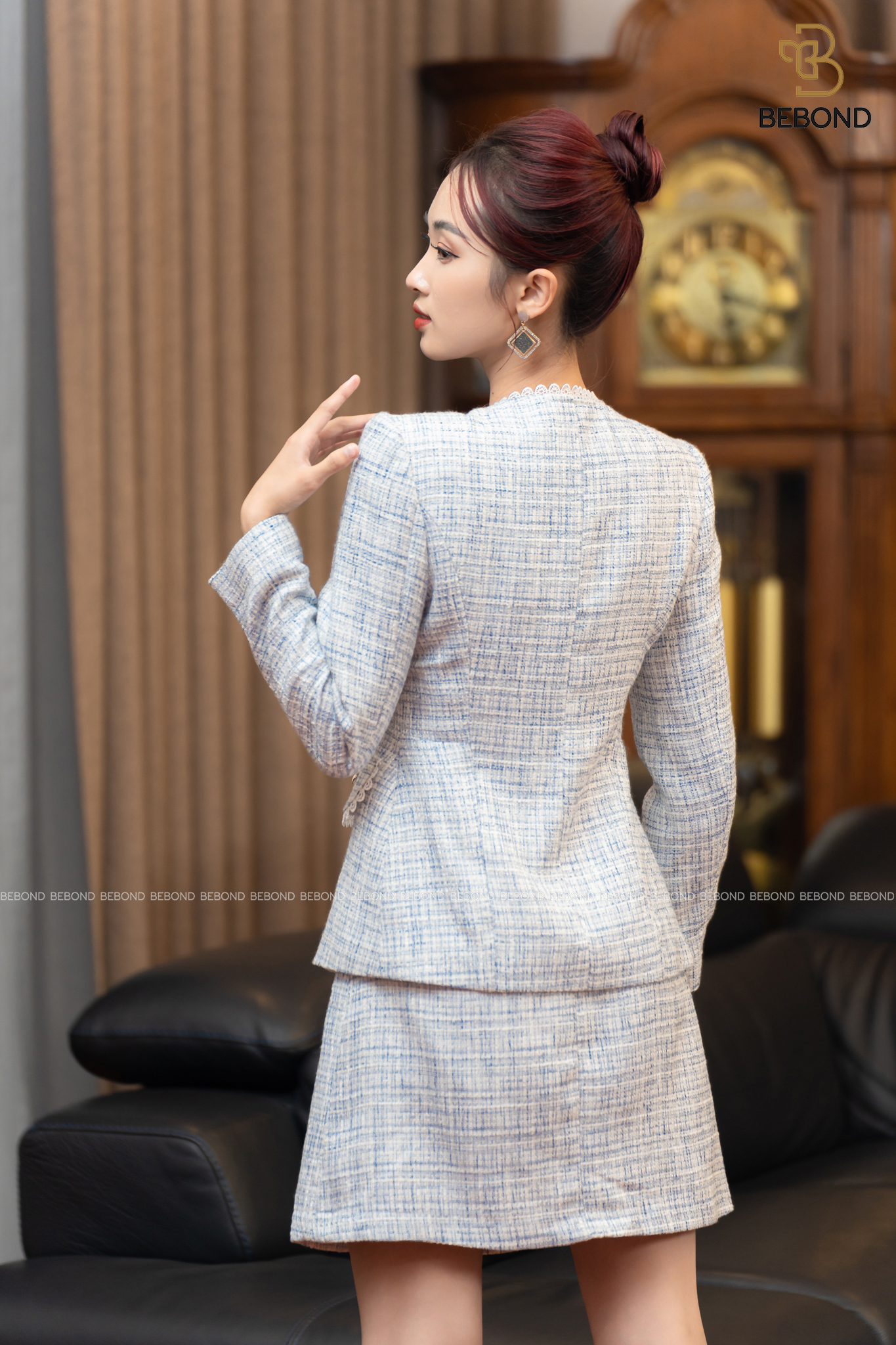 Set Vest kẻ xanh thiên thanh Hilary