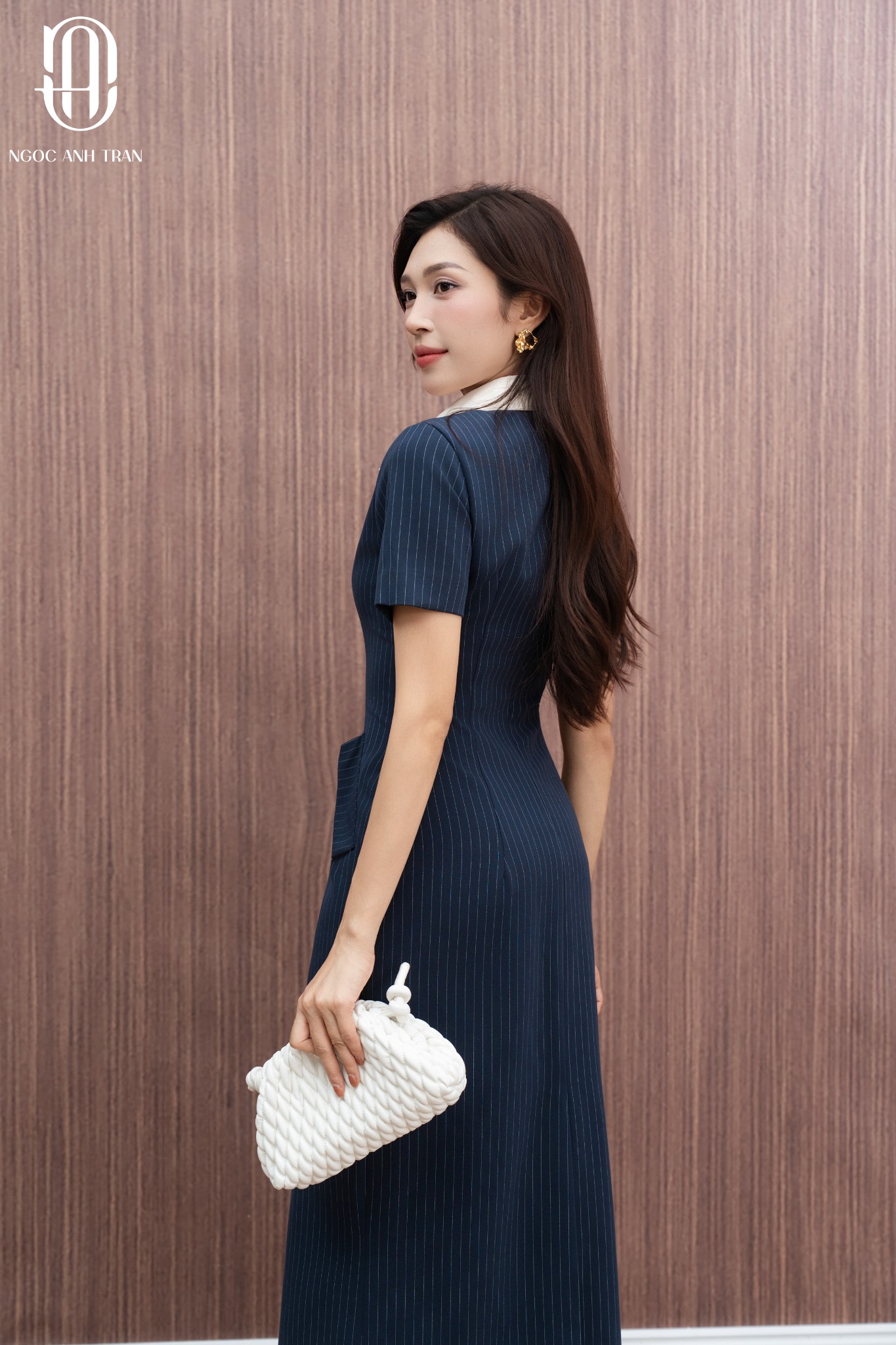 D153 - Váy navy kẻ xanh cộc tay phối cổ_thumbnail_3