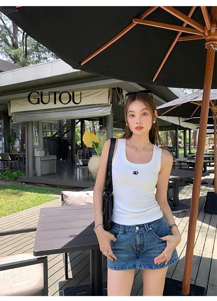 [ GUTOU ] Áo Ba Lỗ Thun Gân Thêu Logo AE