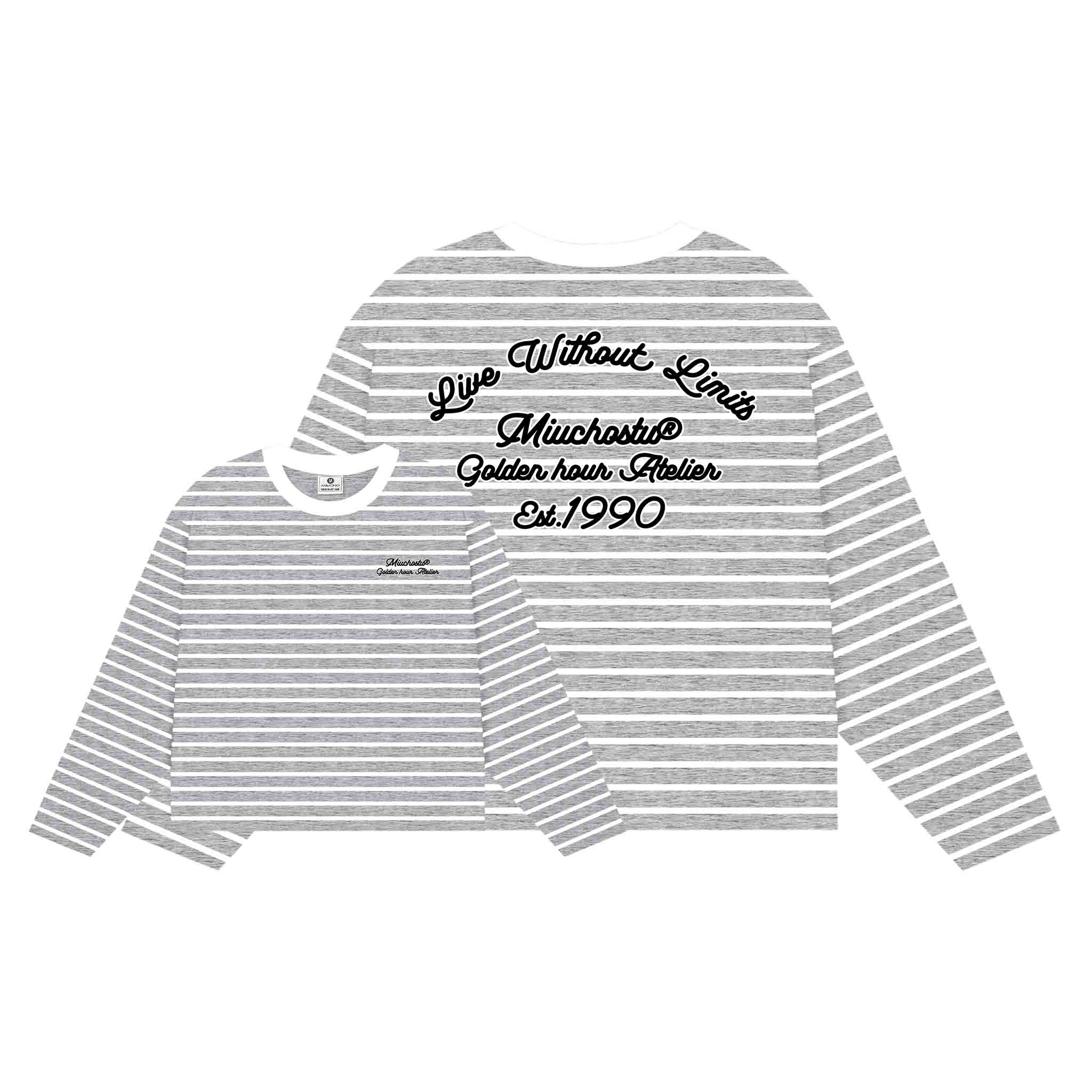 Áo thun form boxy Miucho vải bo rip thoáng mát mềm mại tay dài kẻ sọc in chữ basic 2700_thumbnail_7