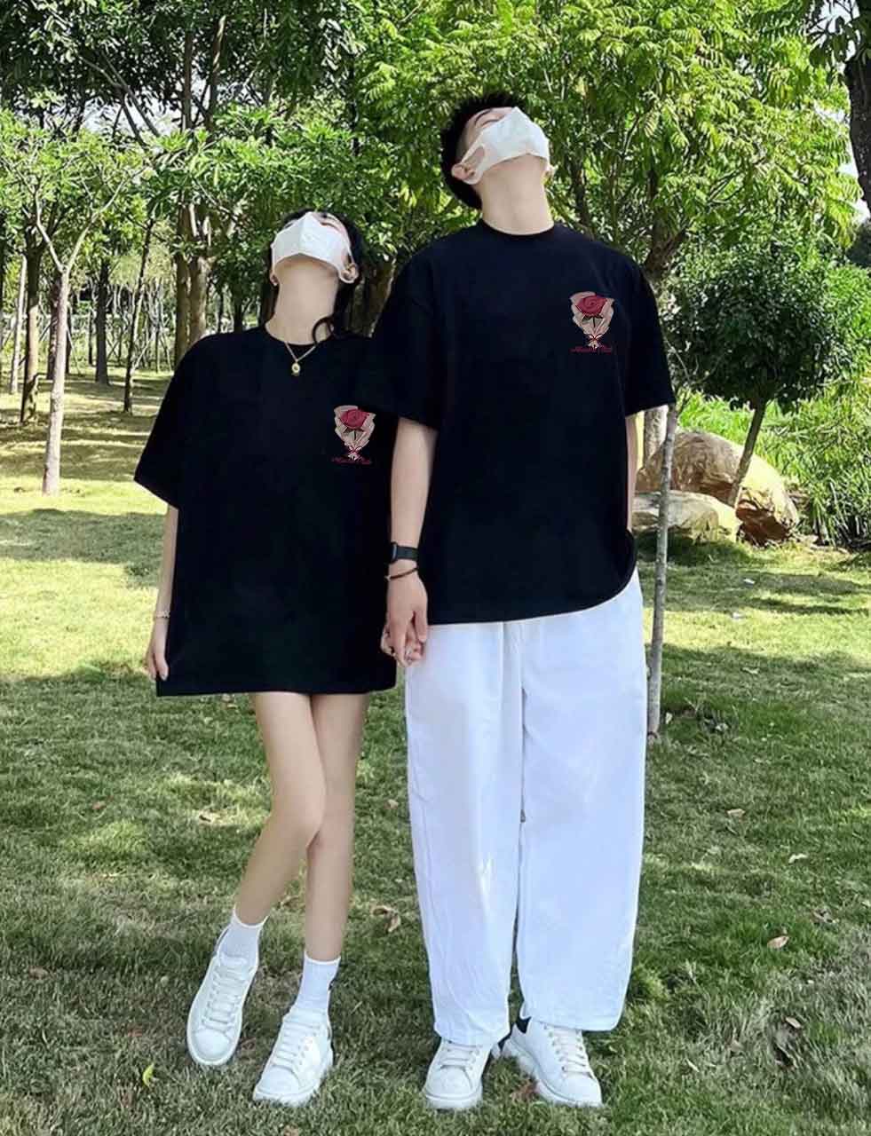 Áo thun couple cặp đôi đẹp local brand form rộng ATD762 Miucho cotton cổ tròn in mix_thumbnail_1