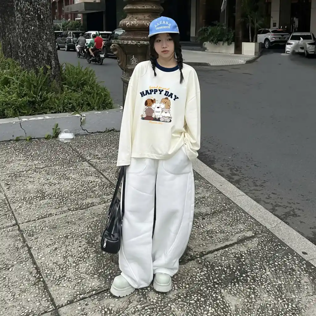 Áo thun form boxy unisex Miucho thoáng mát mềm mại thoải mái tay dài phối cổ gia đình cún 2808_thumbnail_6