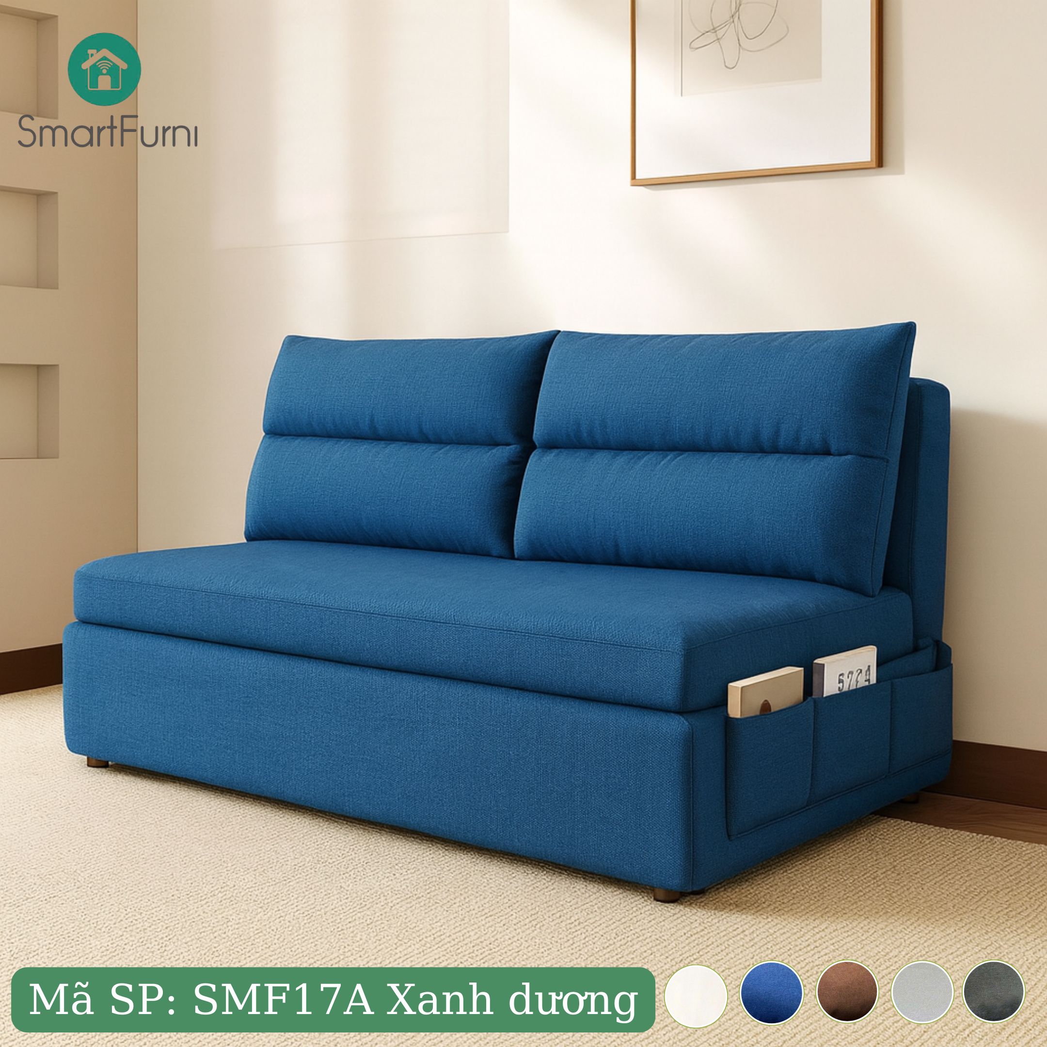 Sofa giường thông minh SmartFurni SMF17A - Bọc vải Lanh Canvas, gối kép _thumbnail_16