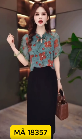 18357-Đầm suông liền tay lở phối 2 màu 5D cách điệu (lụa)