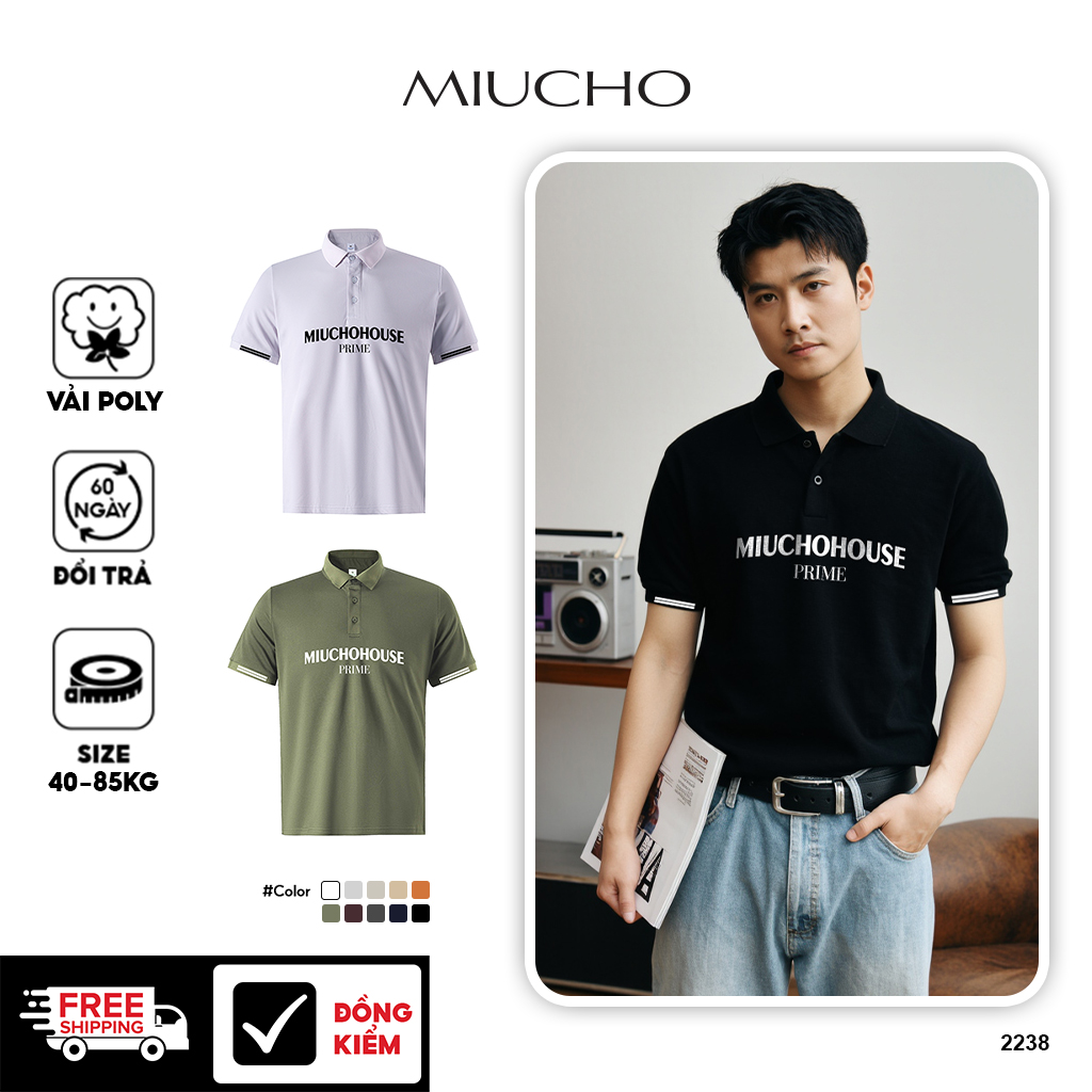 Áo polo nam form vừa 2238 Miucho Iconic vải cá sấu polyester co giãn thoáng mát in typography