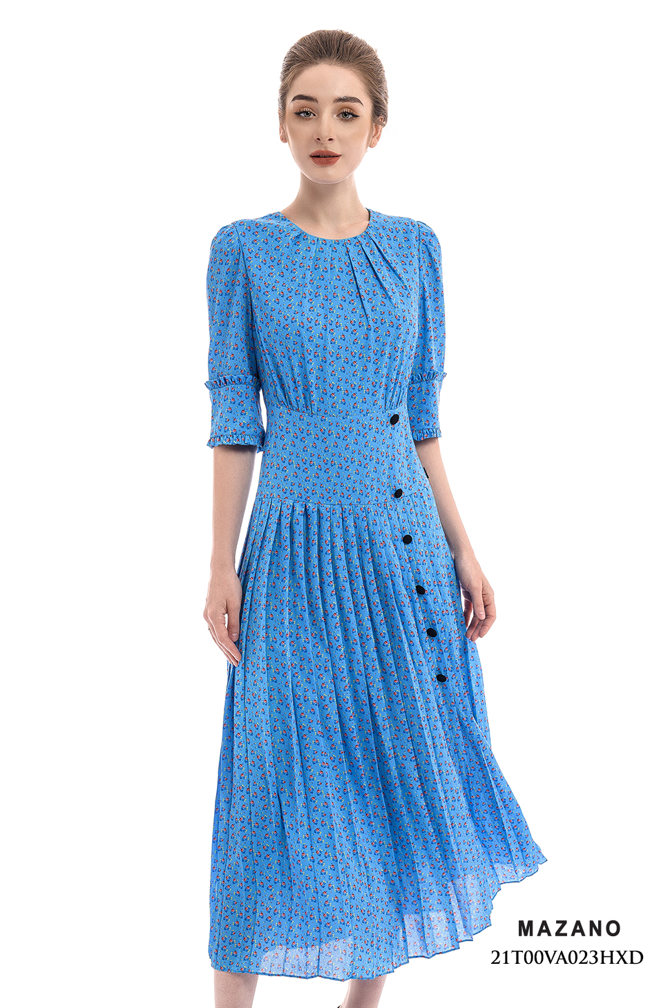 Đầm thân ôm xanh tay lỡ xếp ly_thumbnail_4