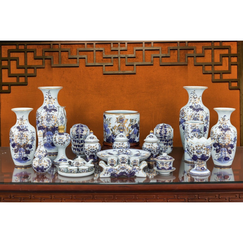 1m95 - 2m2 Đồ Thờ Cúng Men Lam Vẽ Kỹ Vàng 24k Ban -Lò Gốm Nghệ Nhân Chế Tác Bát Tràng Cao Cấp_thumbnail_4