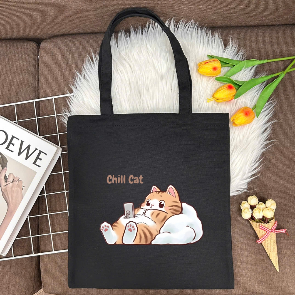 Túi tote vải canvas in hình mèo cute có khoá kéo và ngăn phụ, đi học, đi chơi - TOTE16_thumbnail_12