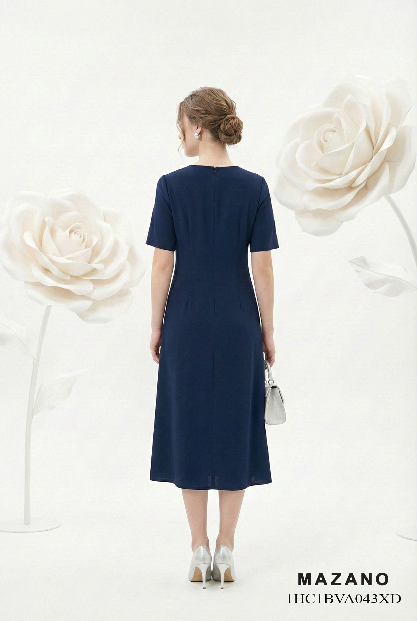 Đầm vải voan chiffon tím than dáng suông A nhẹ cổ tròn tay ngắn thiết kế MAZANO_thumbnail_4