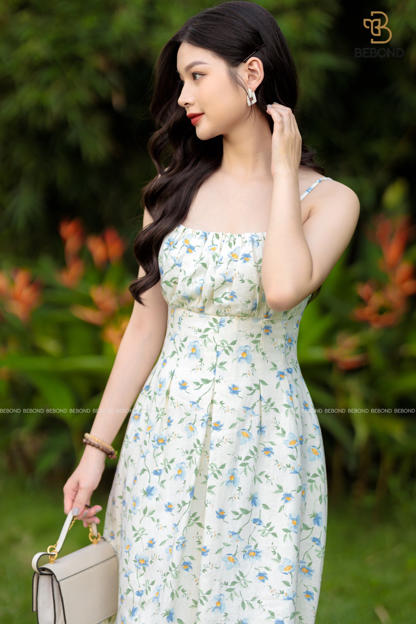 Đầm lilen hoa xanh 2 dây LAIVS_thumbnail_3