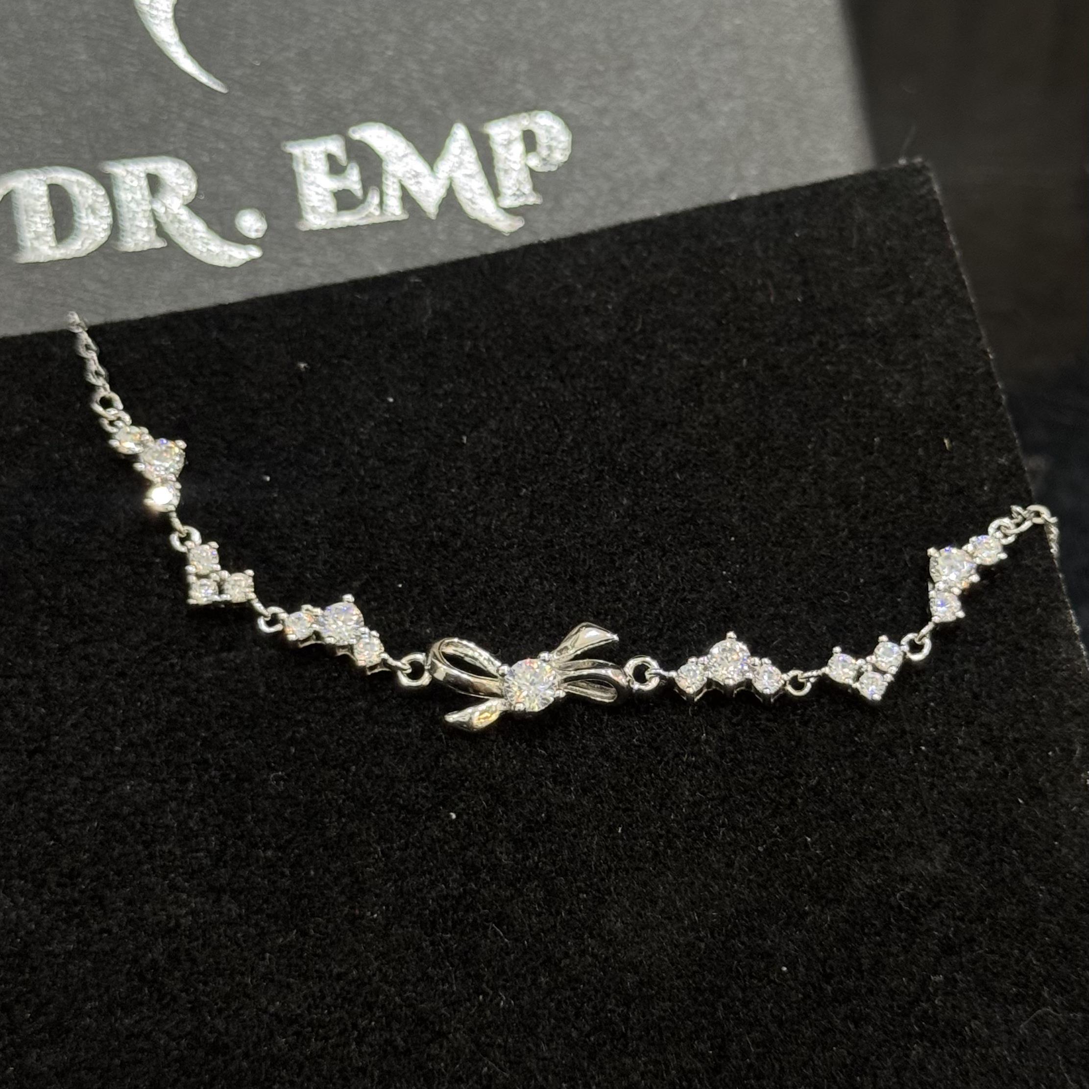 vòng tay bạc s925 dải dây đá tim kết nối mặt nơ trơn điểm đá nữ tính _thumbnail_2