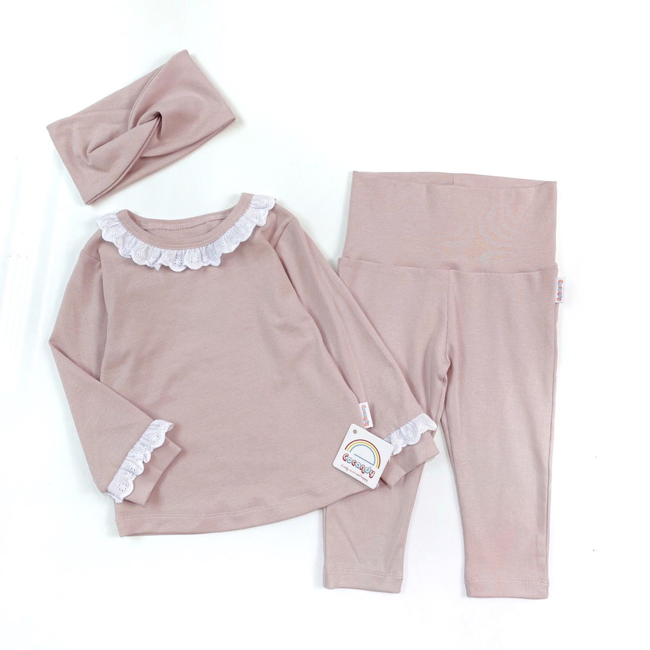 Bộ dài thun HỒNG NHẠT phối viền TRẮNG