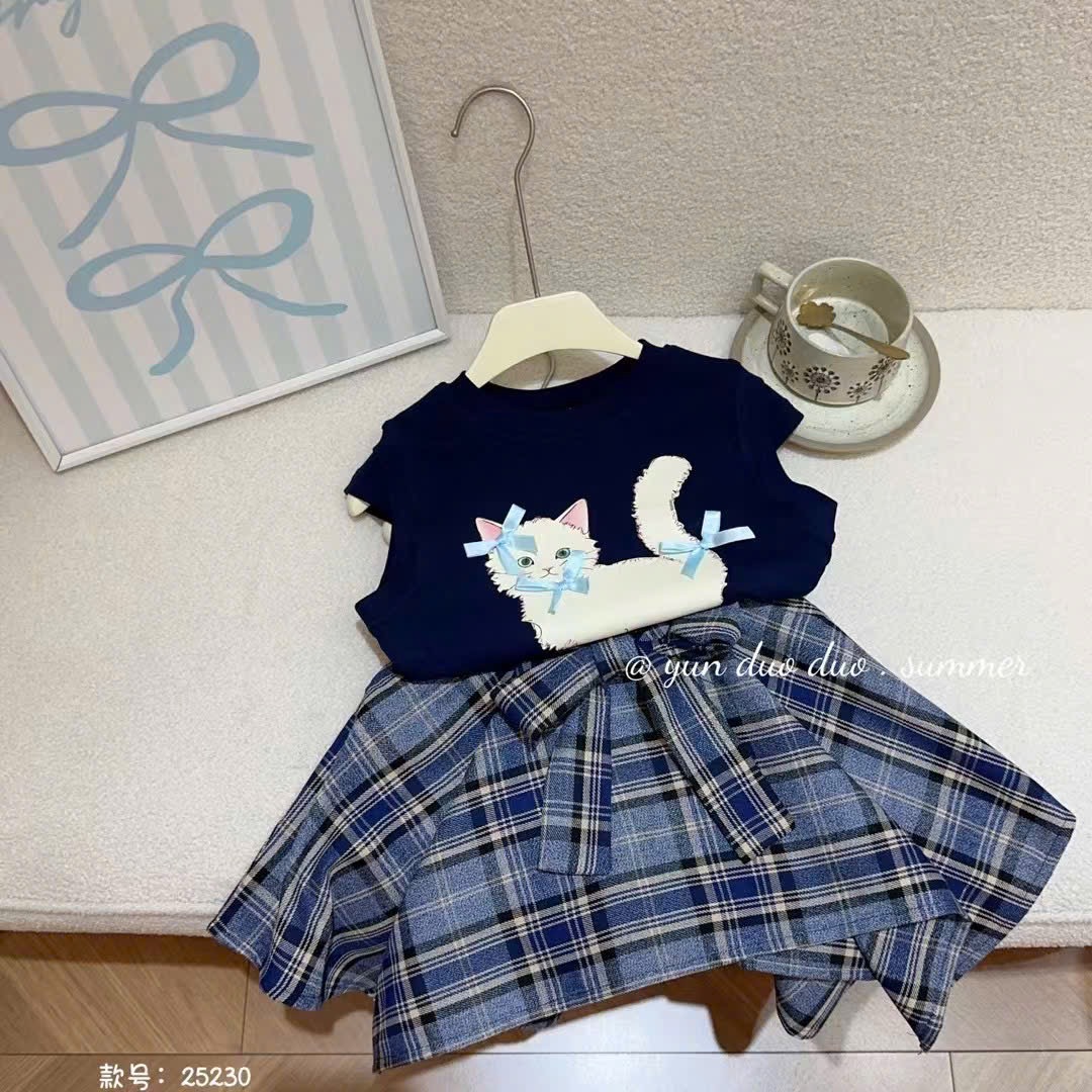 (A65) Set áo ba lỗ kèm chân váy kẻ caro hai màu xanh/ hồng sz90-130_thumbnail_1