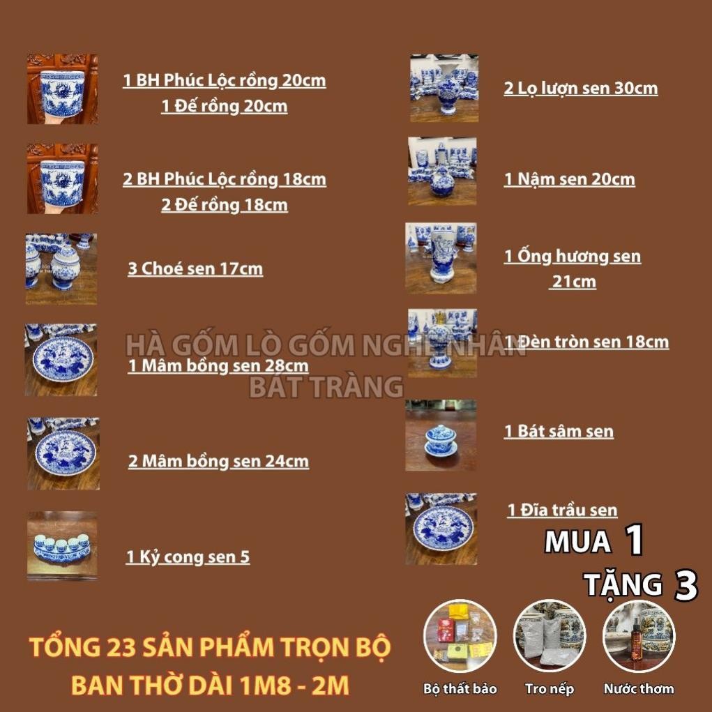 HG380 Đồ Thờ Cúng Bộ 23 món ban thờ 1M8 - 2M men lam nghệ nhân Bát Tràng chế tác TẶNG Thất Bảo, Tro Nếp_thumbnail_1