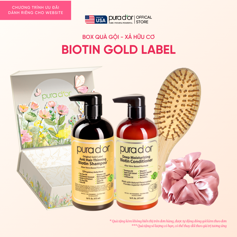 [Hộp quà 20.10] Combo Dầu Gội và Dầu Xả Giảm Rụng Tóc Organic Pura D'or Biotin Gold Label 473ML | Chăm Sóc Tóc, Chăm Sóc Da Đầu, Dưỡng Tóc, Hỗ Trợ Mọc Tóc - 1 - Combo 473ml