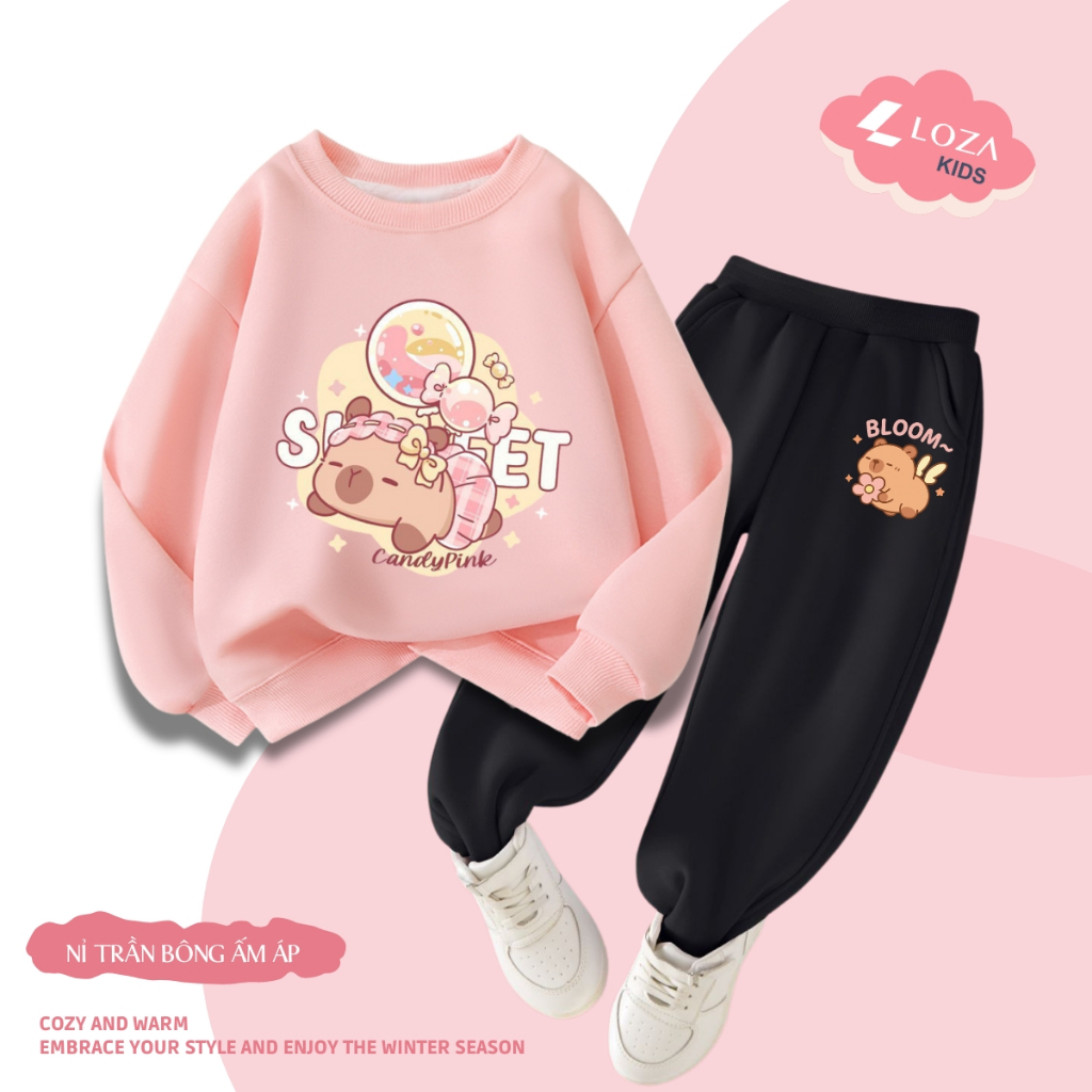 Set bộ nỉ bé gái in hình Capybara sweet - Loza Kids BI477 BI477