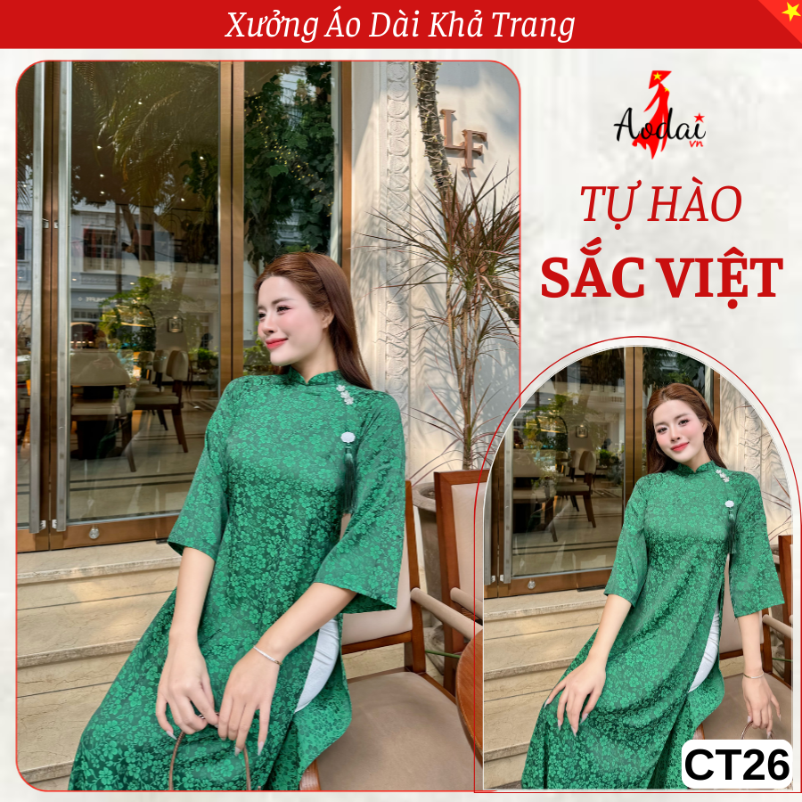 CT26 Áo Dài Gấm Dáng Suông Hoa Tuyết Mai Cổ Cao 2cm tay Lỡ_thumbnail_2