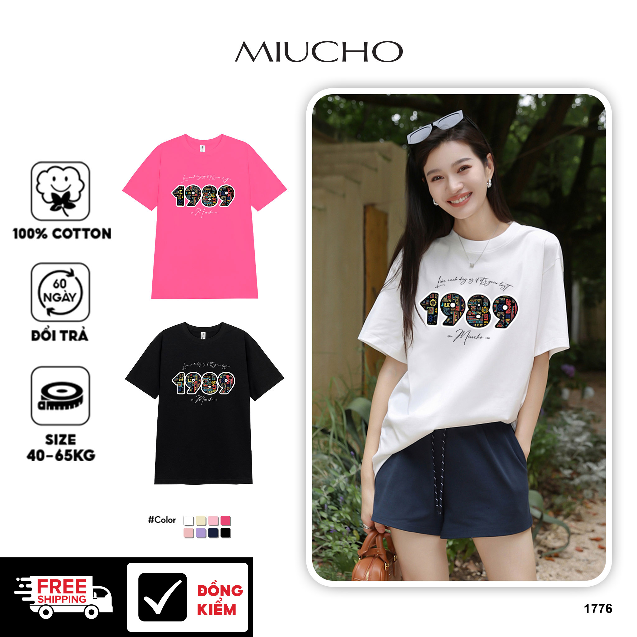 Áo thun nữ in năm sinh 1989 form vừa regular vải cotton 4c thoáng mát ARD1776 Miucho Chic in mix