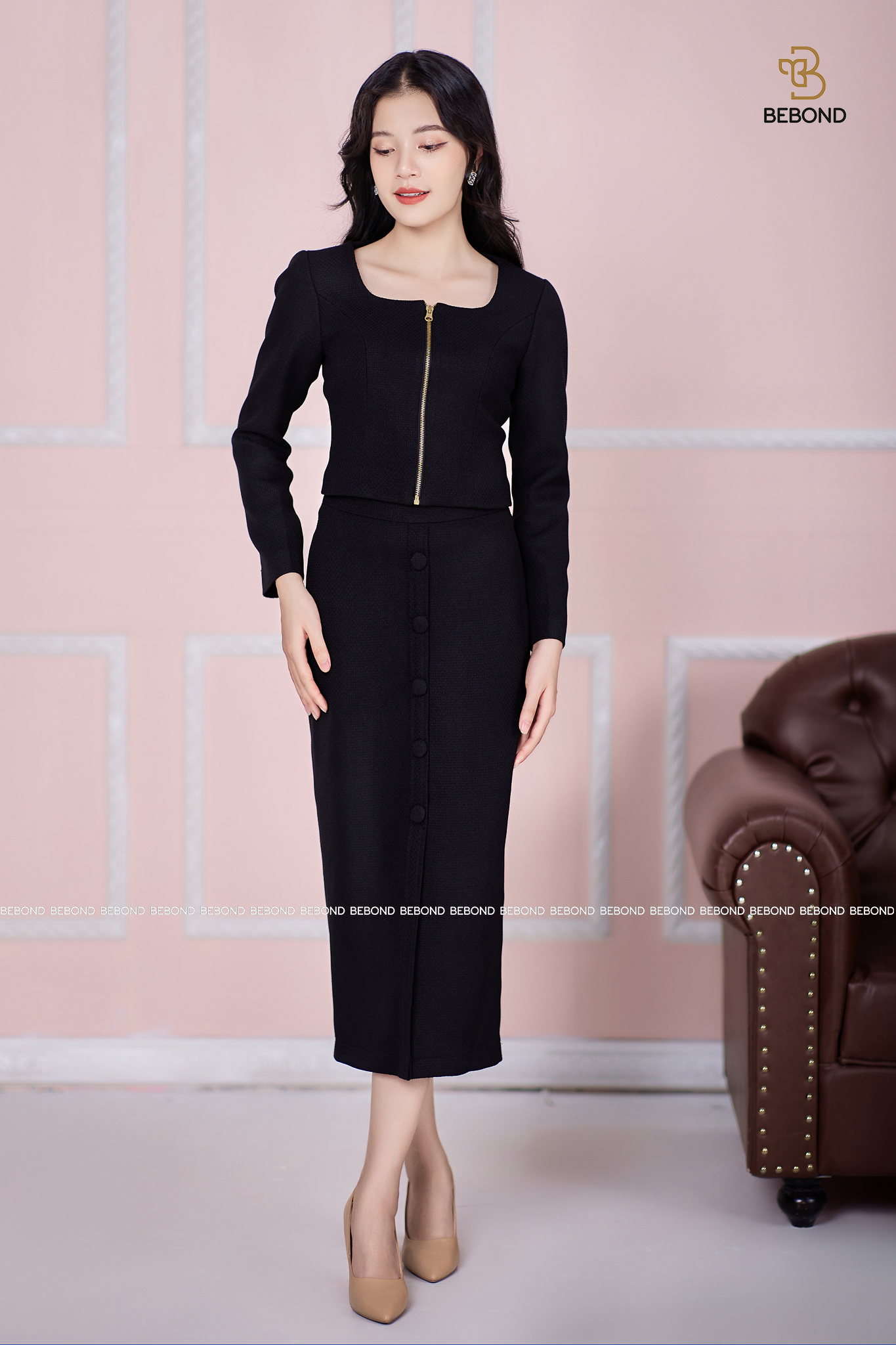 Set Áo Vest - Chân váy ôm Orla màu ĐEN