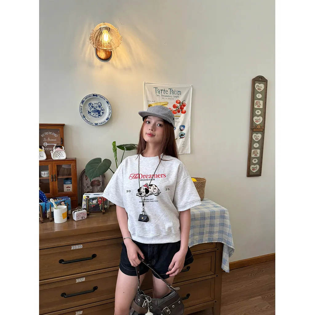 Áo sweater tay ngắn form boxy hình cún dễ thương 2598 Miucho chất vải nỉ 2 da cao cấp thoáng mát in mix_thumbnail_2
