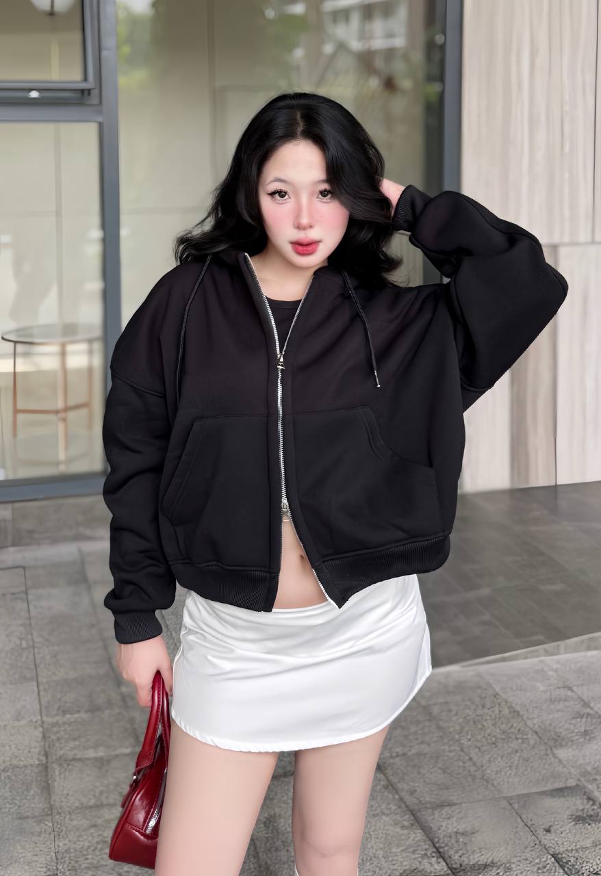 Áo hoodie zip unisex form boxy HXT01 Miucho vải nỉ bông dày dặn khóa kéo_thumbnail_6