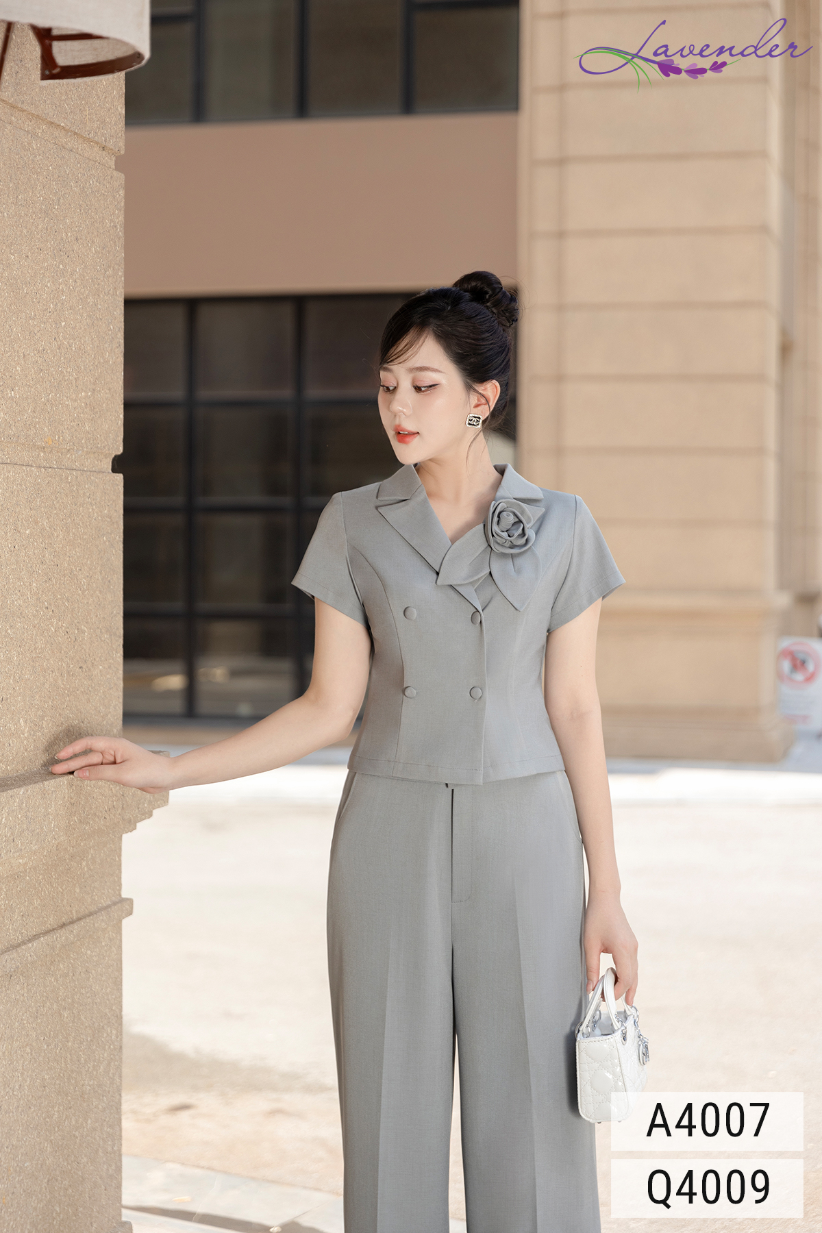 Áo vest nữ cổ ve nẹp đan màu ghi tay ngắn A4007_thumbnail_2